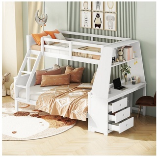 Ulife Etagenbett Kinderbett, ausgestattet mit Tisch, großer Stauraum, 90x200 cm, 140x200 cm weiß