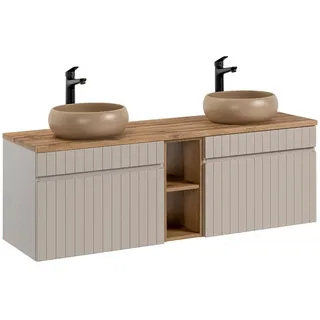 einfachgutemoebel Waschtisch-Set Badezimmer Waschplatz KARATA 140cm, Aufsatzbecken, kaschmir grey, (Badmöbel Set, 1-St., Waschtisch Unterschrank) grau