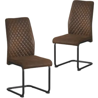 B&D home® Esszimmerstühle Theo 2er-Set – gepolsterte Freischwinger mit Rautensteppung, Wildlederoptik Braun, ergonomische Sitzfläche, schwarzes Metallgestell, Industrial Design für Küche & Esszimmer
