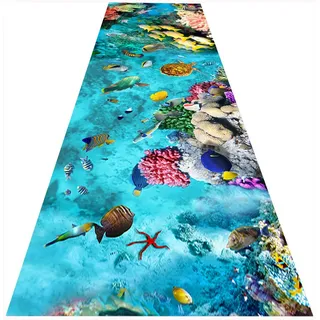Siunwdiy 3D Teppich optische täuschung Flur Läufer Teppich, rutschfest Schallschutz Türmatte mit 0,6 MM Dickem, Fußboden Matte für Korridorhalle Küche Eingang Treppe, Cuttable,Blau,100x200cm