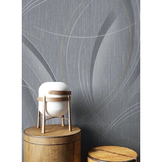 Newroom Vliestapete, Grau Tapete Glamour Leicht Glänzend - Mustertapete Schimmer Silber Gold Metallic Modern Muster Linien für Wohnzimmer Schlafzimmer Küche grau