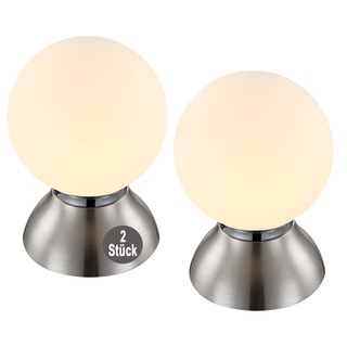 bmf-versand® Nachttischlampe Touch 2er Set mit LED – Tischlampe Wohnzimmer Modern Glas – Lampe Schlafzimmer Nachttisch Warmweiß – Tischleuchte Weiß Silber – Nachttischleuchte Kugel