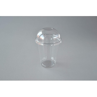Smoothie Becher, 0,3 l mit Domdeckel + Rundloch (Ø 95mm) transparent Milchshake Becher Trinkbecher Clear Smoothie Cup Shakebecher Softeisbecher (400)