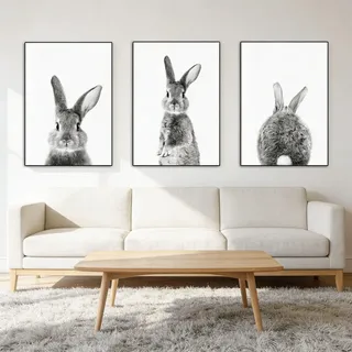 3er Premium Kaninchen Poster Set, Schwarz-weißes Kaninchen Poster & Kunstdrucke, Moderne Hase Wandbilder Leinwand Wandkunst, Home Deko für Schlafzimmer und Wohnzimmer, Ohne Rahmen (21*30cm)