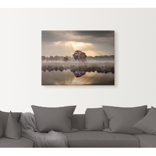 Leinwandbild ARTLAND "Der Herbst in seiner stillen Einsamkeit" Bilder Gr. B/H: 120 cm x 90 cm, Gewässer, 1 St., beige (natur) Leinwandbilder