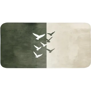 BADEMATTE Japandi - Vogel - Grün Badezimmerteppich 120x60 cm