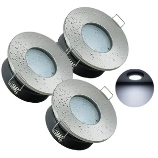 JungesLicht - IP65 Einbaustrahler 12V inkl. Trafo, 3x 4W LED Leuchtmittel - austauschbar, Bohrloch 68-72mm, Außen 83mm, Tiefe 65mm, Komplettset, Bad Einbauleuchte, Deckenspot (6500K tageslichtweiß)