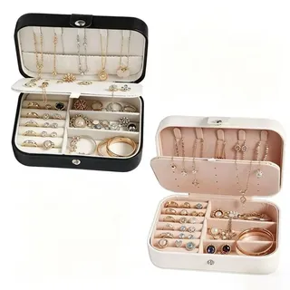 Solidchoice – Schmuckkästchen für Reisen, Set aus 2 – Organizer aus Leder für Damen