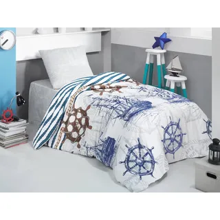 ZIRVEHOME Piratenschiff Blau 135 x 200 cm + 80 x 80 cm