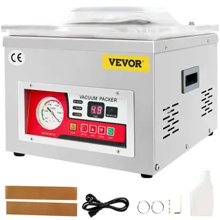 Vevor Vakuumierer DZ-260A Kompakter Profi-Kammervakuumierer 180W Motor Kammervakuumierer 6,5 cbm/h Vakuumiergerät 33x25cm Dichtungsgröße Geeignet für Haushalten Supermärkten Lebensmittelfabriken