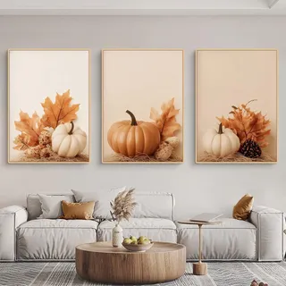 Ueiwffzo 3er Set Herbst Bilder Wohnzimmer, Poster & Kunstdrucke, Stilvolle Leinwandbilder Herbstbilder Deko ohne Rahmen, Exquisite Herbst Poster Set für Schlafzimmer Wohnzimmer (50 x 70 cm)