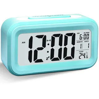 GreHom Wecker Digital Ohne Ticken, Digitaler Wecker Batteriebetrieben Alarm Clock LED mit Licht Temperaturanzeige Snooze Kinderwecker Laut für Tiefschläfer Kinder Erwachsene,Blau