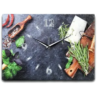 Kreative Feder Wanduhr Design-Wanduhr aus Stein (Keramik) mit flüsterleisem Uhrwerk (ohne Ticken; außergewöhnlich & modern; Größe ca. 35x25cm) schwarz