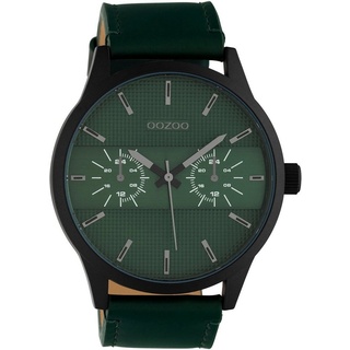 OOZOO Quarzuhr Oozoo Herren Armbanduhr grün Analog, Herrenuhr rund, extra groß (ca. 48mm) Lederarmband, Fashion-Style grün