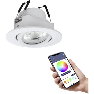 EGLO connect.z Smart-Home LED Einbaustrahler Saliceto-Z, Ø 88 mm, ZigBee, App und Sprachsteuerung Alexa, Lichtfarbe (warmweiß-kaltweiß), RGB, dimmbar, Alu Einbauspot weiß