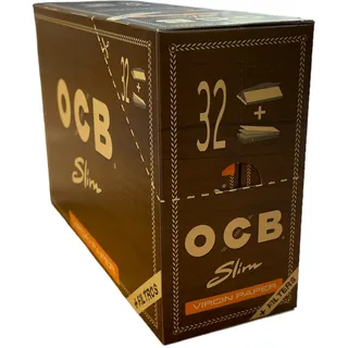 OCB Unbleached Slim Virgin Paper + Tips - 32 Heftchen a 32 Blatt - Langes Papier ungebleicht plus Tips