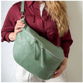 lePelou Bauchtasche CLARA für Damen, Umhängetasche, große Crossbody Tasche in XXL, echt Leder, made in Italy, abnehmbarer Umhängeriemen grün