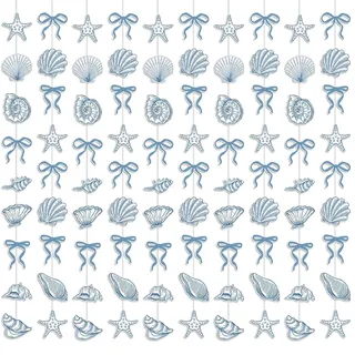 Seestern-Muschelgirlande, blaue Schleife, 2 m, Meeresküste, nautisches Banner, vorbespannt, Banner für Unterwasserparty, Strandhochzeit, Meerjungfrauen-Geburtstagsdekorationen, 10 Stück