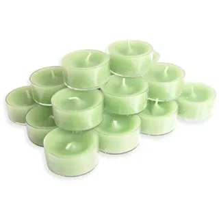 20 Dänische Teelichter im Acryl-Cup, Grün / Limette, durchgefärbt, ohne Duft