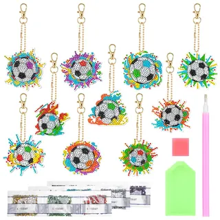 patinadrift 10 Stück Fussball Diamond Painting Schlüsselanhänger Set 5D Diamant Malerei Anhänger Keychain für Kinder Erwachsener Anfänger DIY Kunst Handwerk Basteldekoration