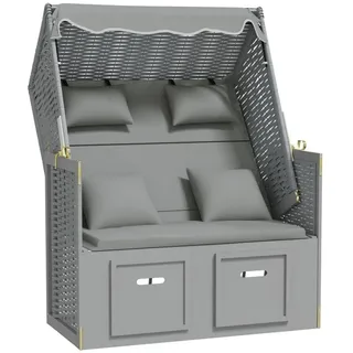 vidaXL Strandkorb mit Kissen Poly Rattan und Massivholz Grau