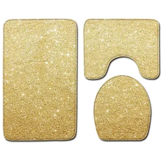 CNNINHAO rutschfeste 3 Teilig Badteppich Set, Badezimmer Teppich U-förmigen Contour Matte und WC Vorleger Badematte Soft Waschbar Badvorleger (50 x 80cm,Golden)