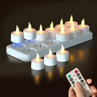 KBIBCK 12er Led Teelichter mit Fernbedienung und Timer, LED Teelichter Wiederaufladbar, Wohnzimmer Halloween Weihnachten für Hochzeit Party Deko