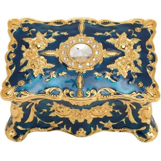 Vintage Schmuckkästchen, Antike Mini-schmuckschatulle Im Europäischen Stil, Organizer Für Ringe, Halsketten Und Ohrringe Aus Emailliertem Metall, Blau Und Gold - Crezuo