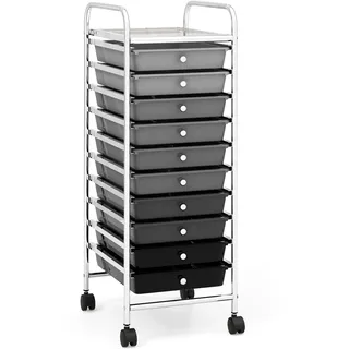 COSTWAY Rollwagen mit Schubladen Rollcontainer Badrollwagen Badtrolley Badregal Beistellwagen mit 10 stapelbaren Schubladen Metallgestell (Schwarz Abstufung)
