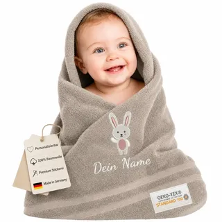 my STITCHERY Kinderhandtuch mit Namen Bestickt, Oeko-TEX® Standard 100 - Personalisiertes Handtuch für Kinder aus nachhaltiger Baumwolle mit gesticktem Namen und Motiv (70 x 140 cm, Beige)