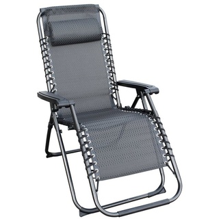 Spetebo Hochlehner Relax Sessel verstellbar mit Kopfkissen - grau, Verstellbarer und klappbarer Garten Liegestuhl grau