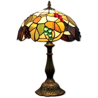 Hobaca® 12 Zoll Glasmalerei Trauben Tiffany Tischlampe Nachttischlampe E27 für Schlafzimmer Wohnzimmer Retro Vintage Art Deco Designer Lampe Schreibtischlampen