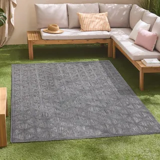 Carpet City In-& Outdoor Teppich - 240x340 cm - für Innen-& Außenbereich - Wetterfest Balkon-Teppich, Terrasse, Flur, Küche - Wohnzimmer-Teppiche - Hochtief/ 3D-Effekt - Geo-Muster in Anthrazit