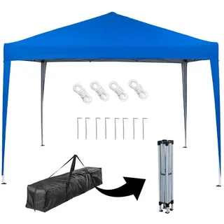 Mingone Pavillon 3x3 Pop Up Faltpavillon Wasserdicht Stabil Gartenpavillon Partyzelt Bierzelt Camping Zelt ohne Seitenteile,Blau UV Schutz 50+