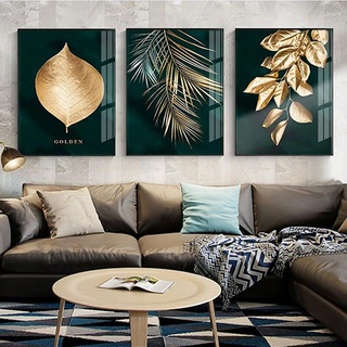 HEHGVCF Modern Einfachheit Pflanzen Leinwand Poster,Schwarzes Gold Bild,Gold Ginkgo Biloba Wandbilder,Bilder für Wohnzimmer Schlafzimmer Deko Gold Rahmenlos (C,50 x70cm)