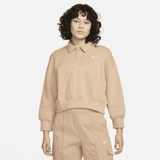 Nike Sportswear Phoenix Fleece Crop-Polo-Sweatshirt mit 3/4-Ärmel für Damen - Braun, L (EU 44-46)