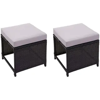 Mendler 2er-Set Poly-Rattan Hocker HWC-G16, Gartenhocker Sitzhocker, Gastronomie ~ schwarz, Kissen hellgrau