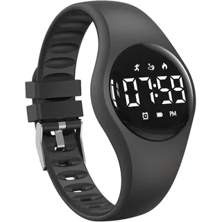 Kinder-Fitness-Tracker-Uhr mit LED-Display, wasserdichte Schrittzähler-Uhr, digitale Armbanduhr, Schrittzähler, Wecker und Kalender für Jungen, Mädchen, Teenager (schwarz)