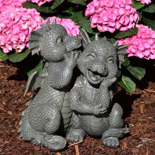MystiCalls Gartenfigur Gartendrachenpaar "Liebesgeflüster" - Gartenfigur Garten Dekoration Drache grün