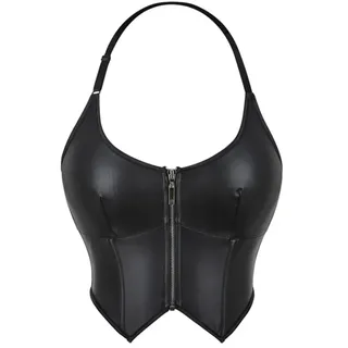 JTKSSCS Corset Top Damen Frauen Overbust Korsett Crop Tops Halter Leder Bustier Damen Push-Up Body(M)