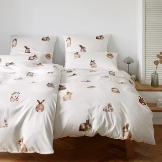 ELEGANTE Bettwäsche Bunnies Tiere Beige 155 x 220 cm + 40 x 80 cm