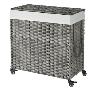 Wäschekorb   , grau , Rattan,Metall,Naturfaser , Maße (cm): B: 66 H: 66
