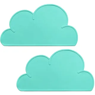 Silikon Platzset, Platzdeckchen Wolke, YOCZOX 2Pcs Kinder Platzset rutschfest, Baby Untersetzer, Kinder Tischset Wolke, Silikon Tischunterlage, Cloud Tisch Matte für Kinder, BPA frei, 48x27x0.3cm grün