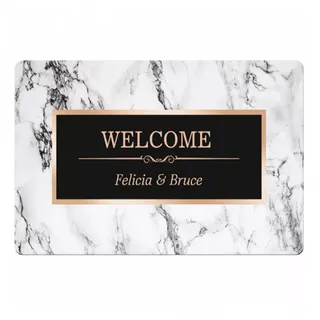 WZXKR Fußabtreter Trendy White Marmor Willkommen Boden Fußmatte Schwarz Gold Personalisierte Paar Fußmatte Teppich Familie Hochzeit Teppich-60x90cm