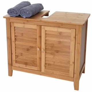 Badezimmer Badschrank, Waschbeckenunterschrank HWC-B18, Bambus 60x67x30cm