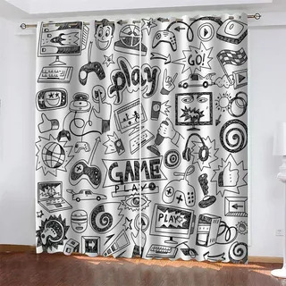 LLKKCX Blickdichte Gardinen - Verdunkelungsvorhang Ösenvorhang 3D gedruckt Schwarzes Graffiti Polyester Geräuschreduzierung Weiß Vorhang - für Zimmer/Büro Schlafzimmer,2x91.5x214cm(B x H)
