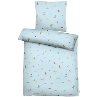 APELT Beach Satin Blau 135 x 200 cm + 80 x 80 cm