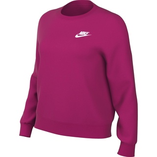 Nike Damen Long Sleeve Top W NSW Club FLC Crew Std, Fireberry/White, DQ5473-615, XS-S