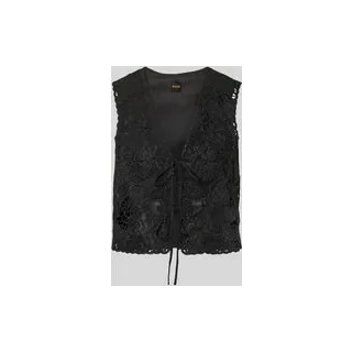 Besticktes Top aus Baumwoll-Mix mit Bindedetails Modell 'IRIKA', Black, 44