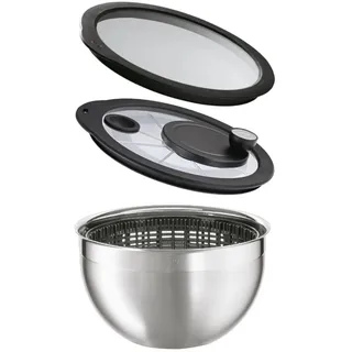 RÖSLE Salatschleuder Salatschleuder mit Glasdeckel u. Frischhaltedeckel silberfarben